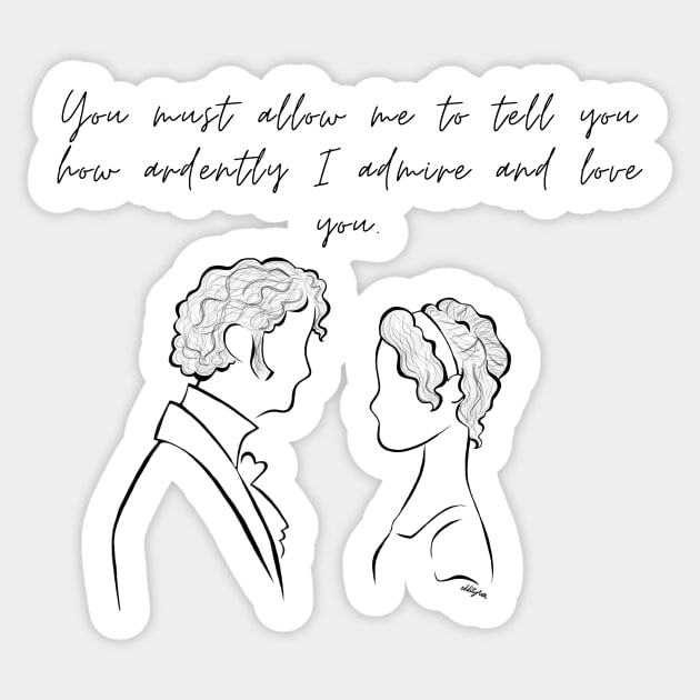 how ardently I admire and love you quote Elizabeth and Mr Darcy Sticker by OddityArts